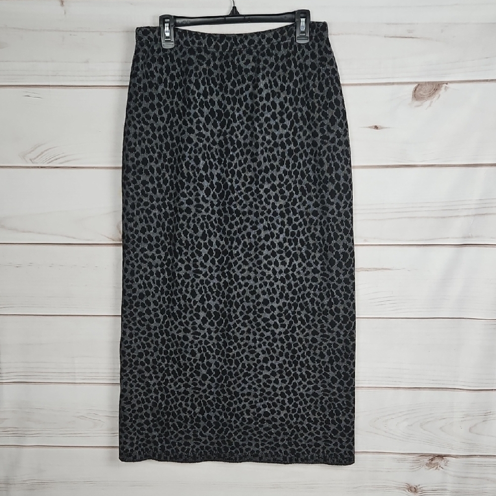 Joan Vass Black Animal Print Cashmere Blend Maxi Pencil Skirt - Size 3